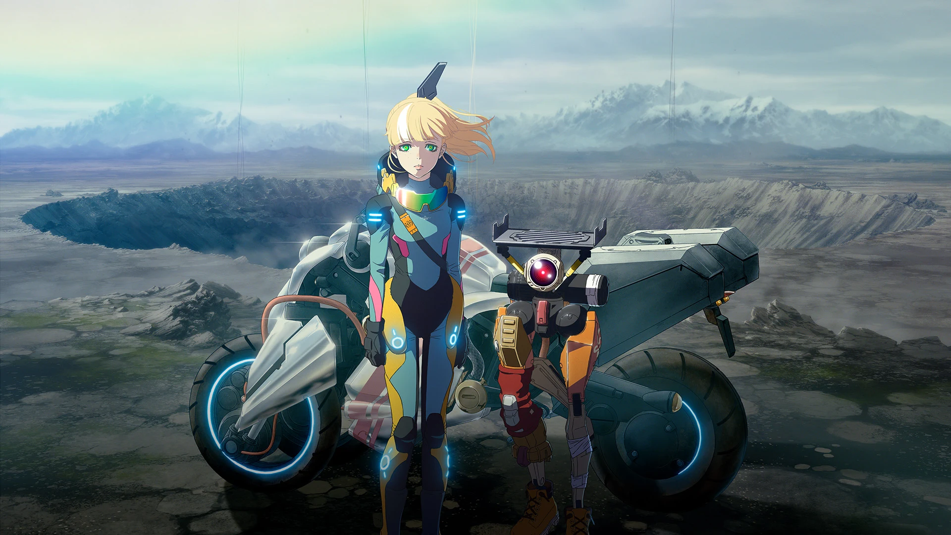Official Death Stranding Isolations visual featuring a girl and futuristic motorcycle